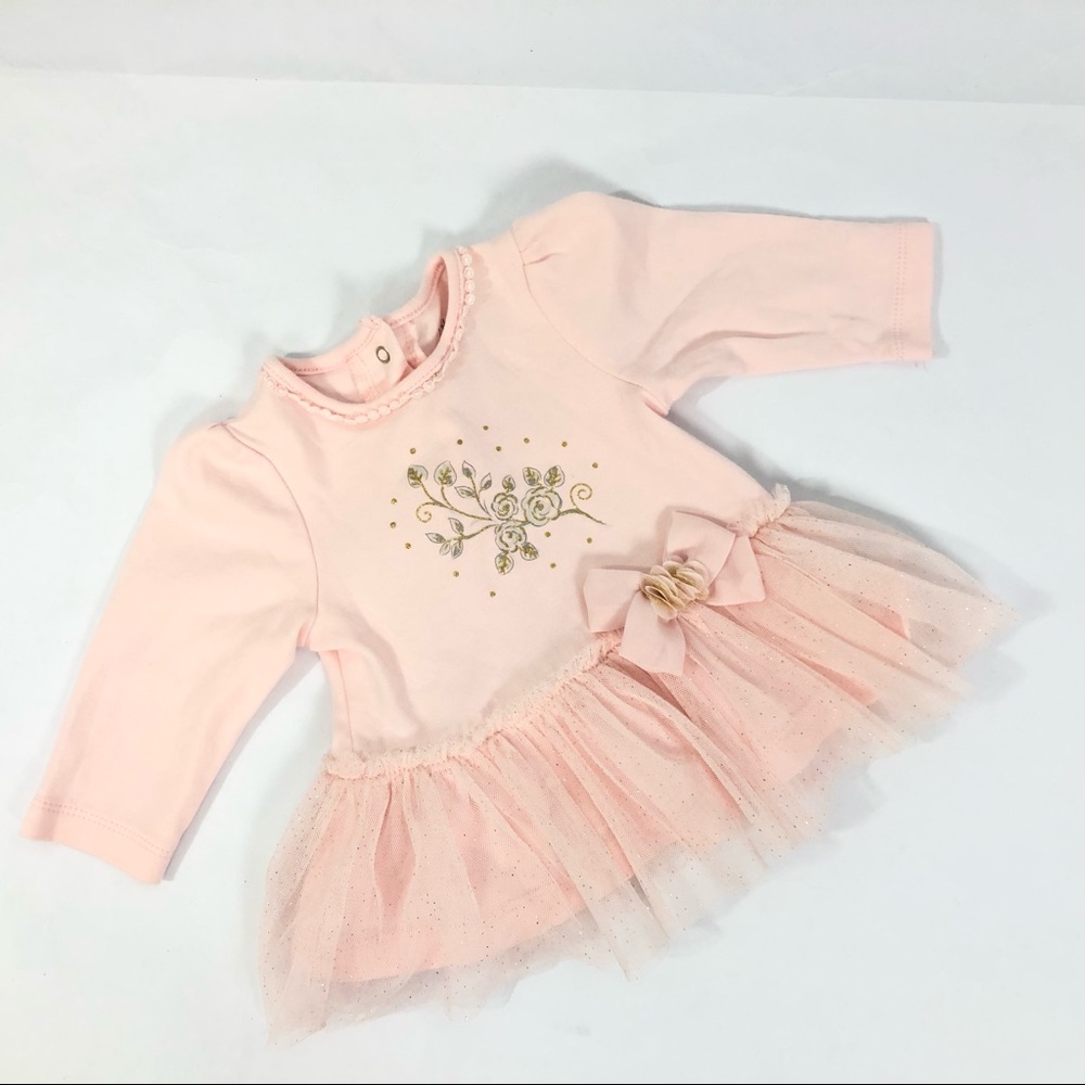Little Me Baby Girl TUTU Trim Pink Glitter Top